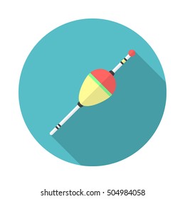 Fishing float icon with long shadow. Flat design style. Round icon. Fishing float silhouette. Simple circle icon. Modern icon in stylish colors. Web site page and mobile app design vector element.