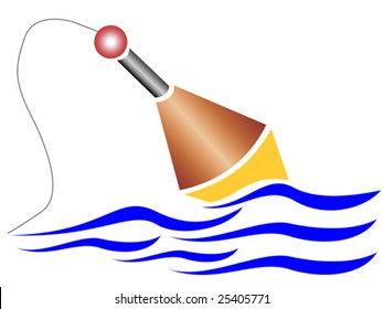 fishing float with fishing line on the water