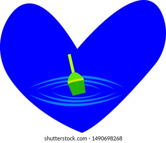 fishing float on the surface of the water around the frame of the heart and traces of small stains