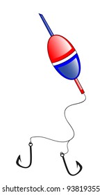 The fishing float with two hooks isolatesd in white, vector illustration.