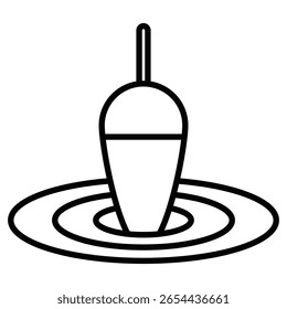 Flotador de pesca en el icono del agua Vector plano de la muestra del contorno blanco y negro