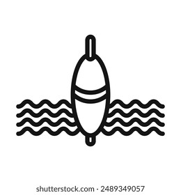 Fishing float in water icon Vector symbol or sign set collection in black and white outline