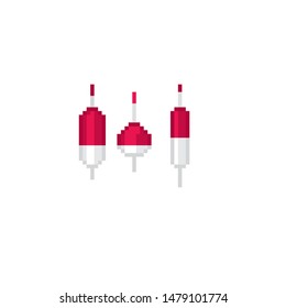 Fishing floats. 8-bit. Pixel art icon set.  Element design for mobile app, web, sticker, logo. Game assets sprite. retro graphic.