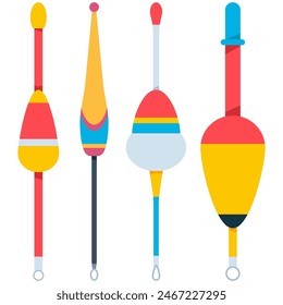 Fishing floats and bobbers vector cartoon set isolated on a white background.