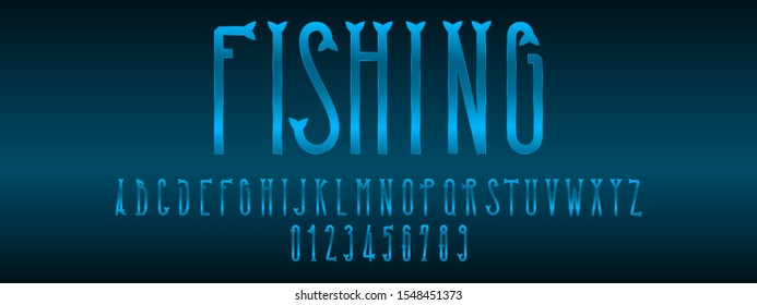 Fishing font and numbers design.