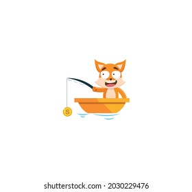 Fishing Fox Sticker Icon Isolated On White Background