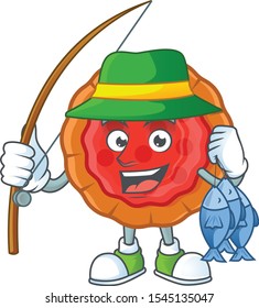 Fishing fresh cherry pie in the character