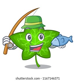 Fishing fresh green ivy leaf mascot cartoon