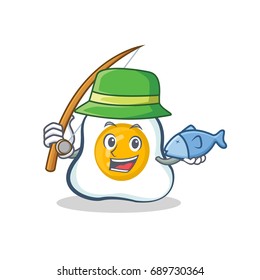Fishing fried egg character cartoon