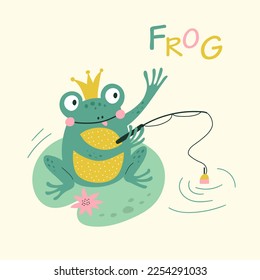 Fishing frog. Vector cartoon illustrations