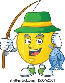 Fishing fruit melon cartoon character with mascot