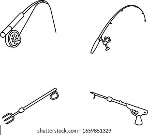 Fishing gear outlines vector icons