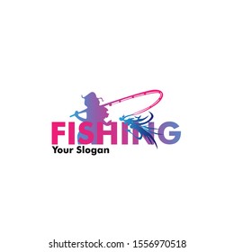 fishing girl logo icon for girl sport community or sport