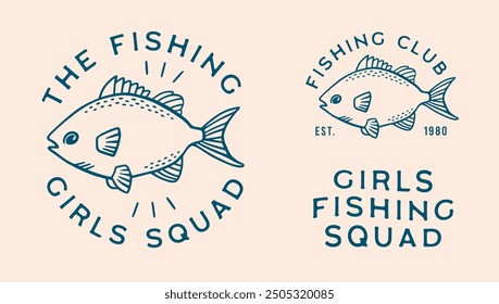 The fishing girls squad club crew matching fishergirl summer vacation female fisherman boat trip fisher woman funny shirt design clothing fish lover retro vintage blue aesthetic illustration cut file