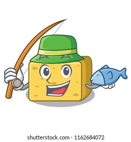 Fishing gouda cheese pieces cartoon