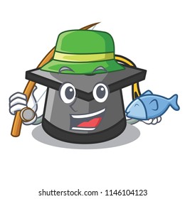 Fishing graduation hat mascot cartoon