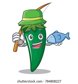 Fishing green chili character cartoon