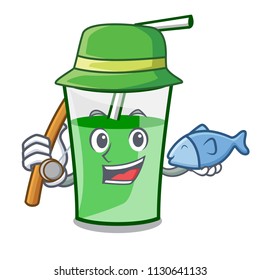 Fishing green smoothie mascot cartoon vector illustration