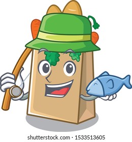 Fishing grocery bag isolated with the character