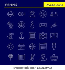 Fishing Hand Drawn Icon Pack For Designers And Developers. Icons Of Wheel, Gear, Circle, Reel, Fish, Fishing, Fishing Reel, Vector