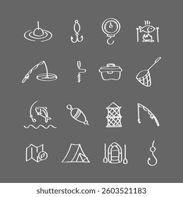 Fishing. Hand drawn icons set.
