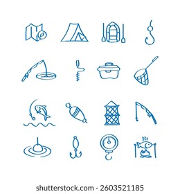 Fishing. Hand drawn icons set.