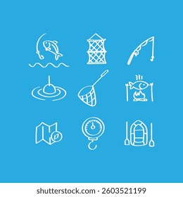 Fishing. Hand drawn icons set.