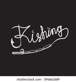 fishing handwritten message with hook and spinning