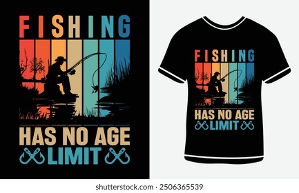 Fishing has no age limit t-shirt design, vector T-shirt, Graphic template, fish man, Fishing text t- shirt design Free Vector3.eps. Fishing T-shirt Design Template Print.
