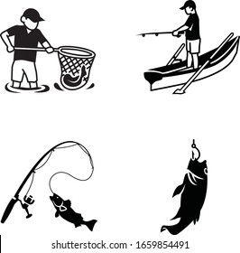 Fishing hobby glyph vector icons