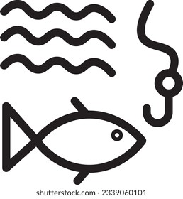 Icono de contorno de gancho de aficionado a la pesca