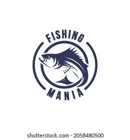 Fishing hobby logo template in black. Fish hunter