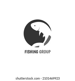Fishing hobby logo template in black. Fishing Group Simple Black dan Gray Style Logo Design