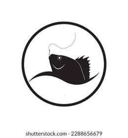 Fishing hobby logo template in black. Fish hunter.