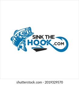 Fishing hobby logo template in blue. Fish hunter.
