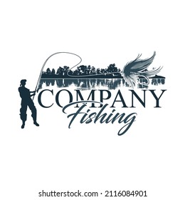 Fishing hobby logo template. Fish hunter.
