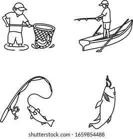 Fischereihobby umreißt Vektorsymbole
