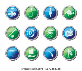 Fishing and holiday icons over colored background - vector icon set
