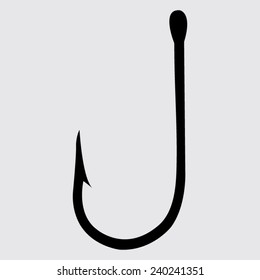 Fishing hook black  on a grey background