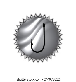 Fishing hook black with round sticker