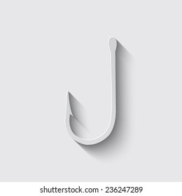 Fishing hook black with shadow on a grey background