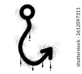 Fishing hook with black spray paint graffiti
