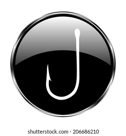 Fishing hook black - vector button