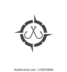 fishing hook compass concept   logo icon vector illustration design