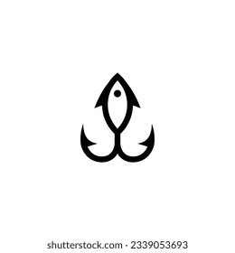 Fishing hook design logo with fish combination