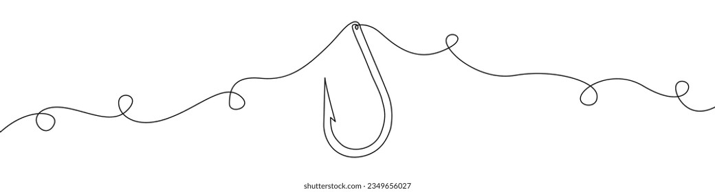 Fishing hook drawn in a continuous line vector icon. Fishing hook are drawn in one line. A sign Fishing hook. Continuous line design of Fishing hook icon.