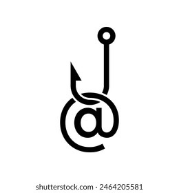 Gancho de pesca con icono de línea de correo electrónico aislado sobre fondo blanco.
