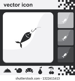 Fishing hook and fish flat set of buttons vector icon.