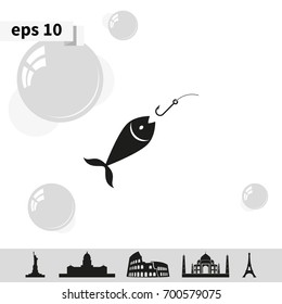 Fishing hook and fish icon.