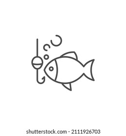 Fishing hook and fish line icon. linear style sign for mobile concept and web design. Fish bait hook outline vector icon. Symbol, logo illustration. Vector graphics